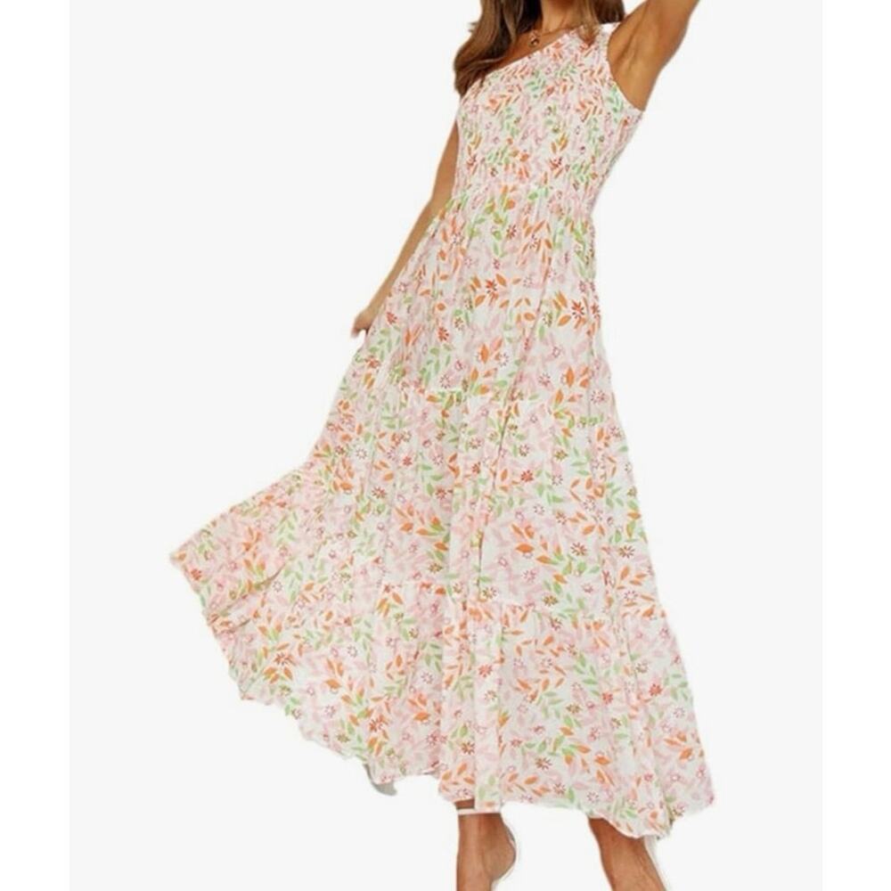 Zesica Women Dress Long summer Floral Size M high waist sleeveless one shoulder